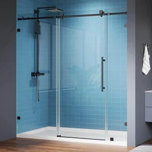 Logmey 72 in. W x 74 in. H Frameless Sliding Shower Door in Matte Black with Clear Glass
