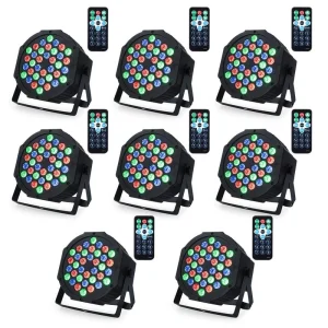 Lukyamzn 36 LED Par Lights Stage Lights with Sound Activated Remote Control & DMX Control, Stage Lighting Uplights – 8 Pack