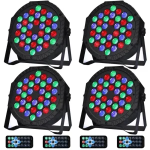 Lukyamzn 36 Led RGB Stage Lights Sound Activated Portable Party Lights Par Lights Remote Control DMX Disco Lights Uplights 4-Pack
