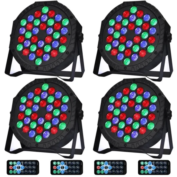Lukyamzn 36 Led RGB Stage Lights Sound Activated Portable Party Lights Par Lights Remote Control DMX Disco Lights Uplights 4-Pack
