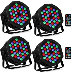 Lukyamzn 36LEDs RGB Stage Par Lights – Sound Activated Auto Play by Remote & DMX Control Uplights – 4 Pack