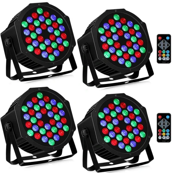 Lukyamzn 36LEDs RGB Stage Par Lights – Sound Activated Auto Play by Remote & DMX Control Uplights – 4 Pack