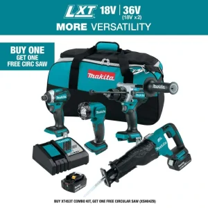 Makita 18V 5.0 Ah LXT Lithium-Ion Brushless Cordless Combo Kit (Hammer Drill/Impact Driver/Recipro Saw/Flashlight)