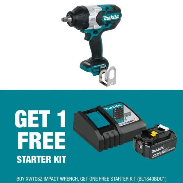 Makita 18V LXT High-Torque 1/2 in Sq. Drive Impact Wrench with bonus 18V 4.0Ah LXT Lithium-Ion Battery and Charger Starter Pack