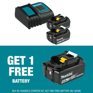 Makita 18V LXT Lithium-Ion Battery and Charger Starter Pack (4.0Ah) with bonus 18V 5.0Ah LXT Lithium-Ion Battery