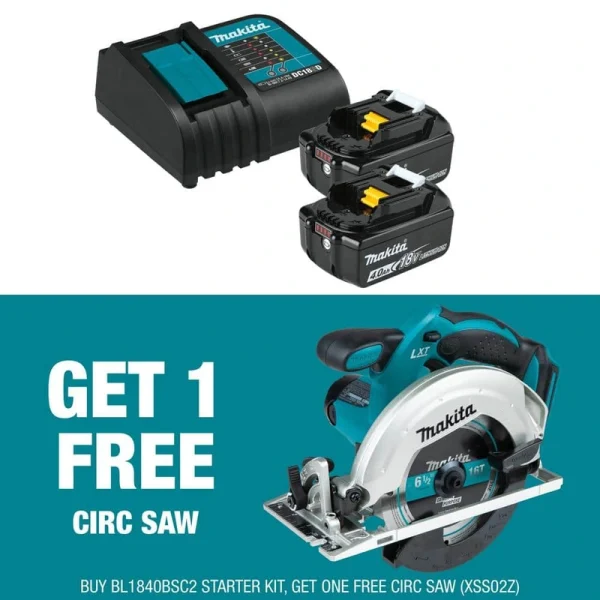 Makita 18V LXT Lithium-Ion Battery and Charger Starter Pack (4.0Ah) with bonus 18V LXT Lithium-Ion Cordless 6-1/2″ Circular Saw