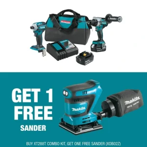 Makita 18V LXT Lithium-Ion Brushless Combo Kit 5.0 Ah (2-Pc) with bonus 18V LXT Lithium-Ion 1/4 in. Sheet Finishing Sander
