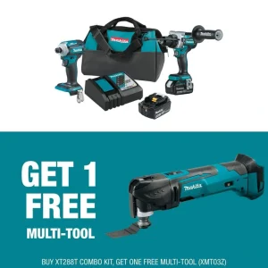 Makita 18V LXT Lithium-Ion Brushless Cordless Combo Kit 5.0 Ah (2-Pc) with bonus 18V LXT Variable Speed Oscillating Multi-Tool