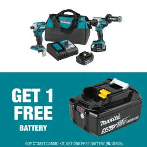 Makita 18V LXT Lithium-Ion Brushless Cordless Combo Kit 5.0 Ah (2-Piece) with bonus 18V LXT Lithium-Ion Battery Pack 5.0Ah
