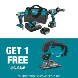 Makita 18V LXT Lithium-Ion Brushless Cordless Combo Kit 5.0 Ah (2-Piece) with bonus 18V LXT Lithium-Ion Cordless Jigsaw