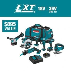 Makita 18V LXT Lithium-Ion Cordless 7-Tool Combo Kit with (2) 4.0Ah Batteries, Charger, and Bag