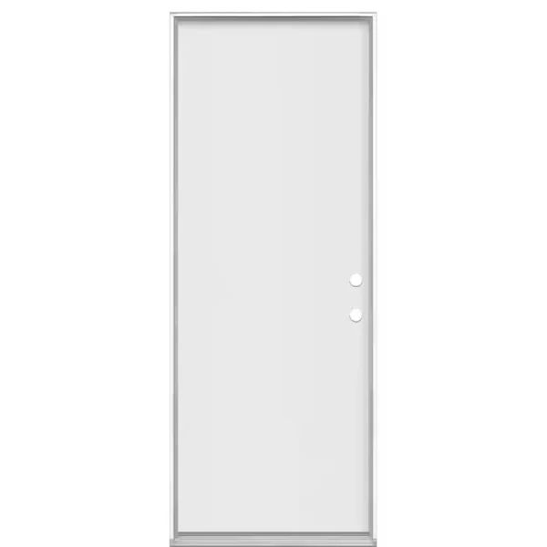 Masonite 30 in. x 80 in. Premium Flush Left Hand Inswing Primed Steel Prehung Front Exterior Door No Brickmold