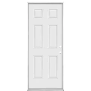 Masonite 32 in. x 80 in. 6-Panel Left Hand Inswing Primed Smooth Fiberglass Prehung Front Exterior Door No Brickmold