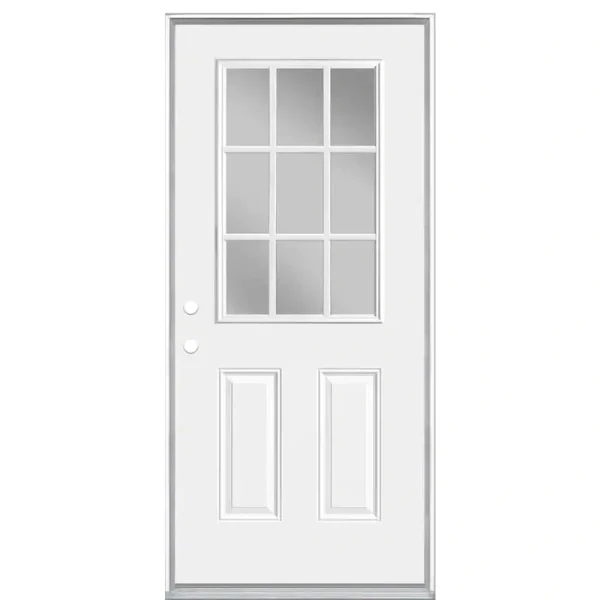 Masonite 36 in. x 80 in. Premium 9-Lite Right-Hand Inswing Primed Steel Prehung Front Exterior Door No Brickmold