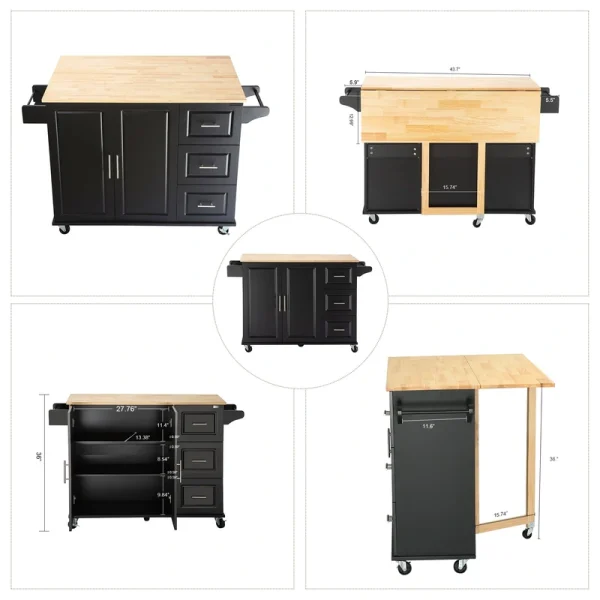 Miki Shinly Black Mdf Base with Mdf Top Rolling Kitchen Island (17-in x 53.93-in x 36.22-in)