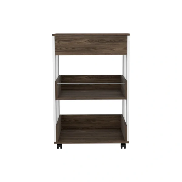Miki Shinly Brown Wood Base with Wood Top Rolling Kitchen Cart (22.5-in x 15.6-in x 34.8-in)