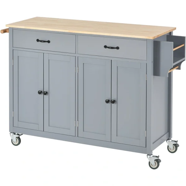 Miki Shinly Gray Mdf Base with Wood Top Rolling Kitchen Island (18.5-in x 54.33-in x 36.22-in)