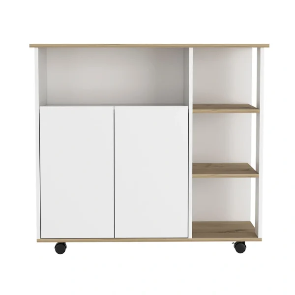 Miki Shinly White Mdf Base with Mdf Top Rolling Kitchen Cart (39.37-in x 15.75-in x 35.43-in)