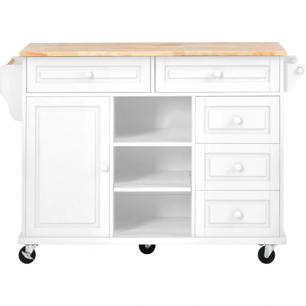Miki Shinly White Mdf Base with Mdf Top Rolling Kitchen Island (29.5-in x 52.76-in x 36.81-in) T726918846
