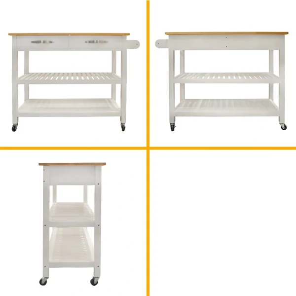 Miki Shinly White Mdf Base with Wood Top Rolling Kitchen Island (17-in x 35-in x 45-in)