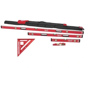 Milwaukee 10 in./24 in./48 in./78 in. REDSTICK Magnetic Box Beam and Torpedo Level Set with 7 in. Rafter Square