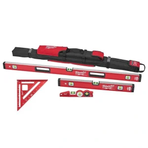 Milwaukee 10 in./24 in./48 in. REDSTICK Box Beam and Torpedo Level Set with 7 in. Rafter Square