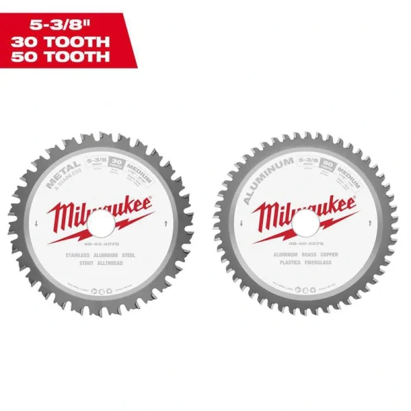 Milwaukee 5-3/8 in. x 30 Teeth Ferrous and 5-3/8 in. x 50 Teeth Non-Ferrous Metal Cutting Circular Saw Blade Set (2-Pack)