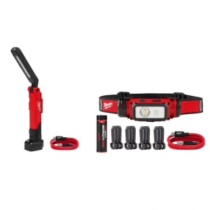 Milwaukee 550 Lumens LED REDLITHIUM USB Stick Light with Magnet and 600 Lumens LED REDLITHIUM Hard Hat Headlamp