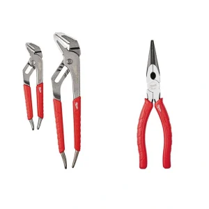 Milwaukee 6 in. and 10 in. Comfort Grip Straight Jaw Pliers Set with 8 in. Comfort Grip Long Nose Pliers