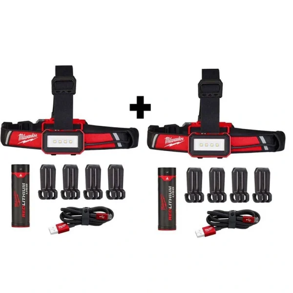 Milwaukee 600 Lumens LED REDLITHIUM USB Low-Profile Hard Hat Headlamp (2-Pack)