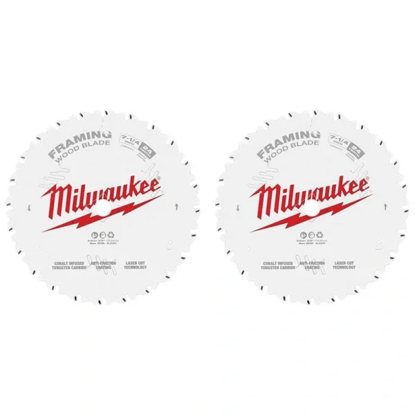 Milwaukee 7-1/4 in. x 24-Tooth Framing Circular Saw Blade (2-Pack)