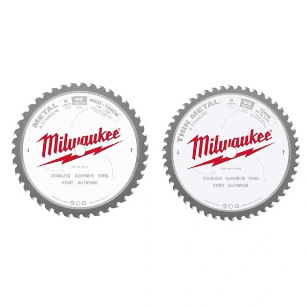 Milwaukee 8 in. x 50-Tooth  Carbide Thin Metal, Stainless and 8 in. x 42-Tooth Carbide Metal, Stainless Circular Saw Blade(2-Pack)