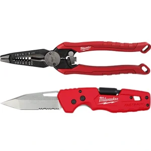 Milwaukee 9 in. 7-in-1 Combination Wire Stripper Cutting Pliers with FASTBACK 5-in-1 Folding Knife