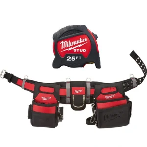 Milwaukee Adjustable Electricians Work Waist Tool Belt with 25 ft. Gen II STUD Tape Measure