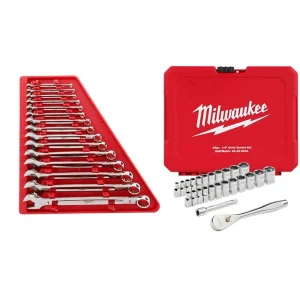 Milwaukee Combination SAE Wrench Mechanics Tool Set with 1/4 in. Drive SAE/Metric Ratchet and Socket Mechanics Tool Set (40-Piece)