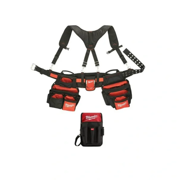 Milwaukee General Contractor Work Belt with Suspension Rig with 9-Pocket Utility Pouch