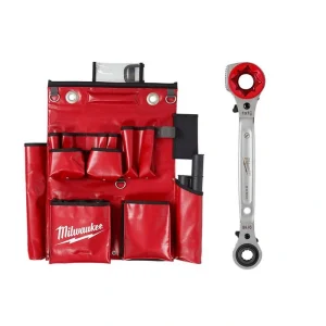 Milwaukee Lineman’s Compact Aerial Tool Apron with Lineman’s 5-In-1 Ratcheting Wrench with Milled Strike Face (2-Piece)