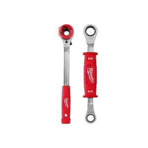 Milwaukee Linemans High Leverage Ratcheting Wrench with Smooth Face & Linemans 2-in-1 Insulated Ratcheting Box Wrench (2-Piece)