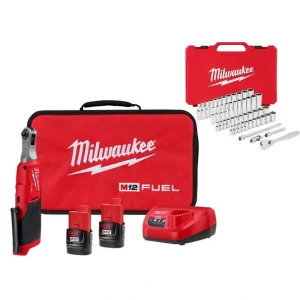 Milwaukee M12 12-Volt FUEL Lithium-Ion 1/4 in. High Speed Cordless Ratchet Kit with SAE + Metric Mechanics Tool Set (51-Piece)