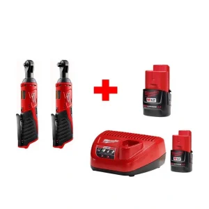 Milwaukee M12 12V Lithium-Ion Cordless 1/4 in. Ratchet and 3/8 in. Ratchet Combo Kit (2-Tool) W/ (2) 2.0Ah Batteries