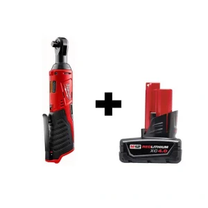 Milwaukee M12 12V Lithium-Ion Cordless 3/8 in. Ratchet with 4.0 Ah M12 Battery