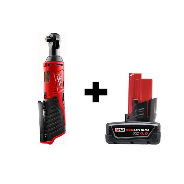 Milwaukee M12 12V Lithium-Ion Cordless 3/8 in. Ratchet with 4.0 Ah M12 Battery