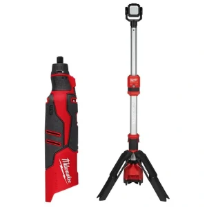 Milwaukee M12 12V Lithium-Ion Cordless Brushless Rotary Tool with M12 1400 Lumen ROCKET LED Stand Work Light (Tool-Only)