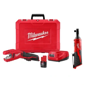 Milwaukee M12 12V Lithium-Ion Cordless Copper Tubing Cutter Kit with 1.5 Ah Battery, Charger and Hard Case w/M12 3/8 in. Ratchet
