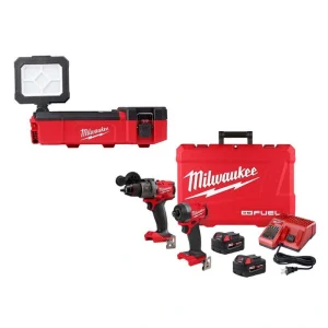 Milwaukee M12 12V Lithium-Ion Cordless PACKOUT Flood Light W/USB Charging & M18 FUEL Hammer Drill/Impact Driver Combo Kit (2-Tool)