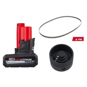 Milwaukee M12 12V Lithium-Ion XC Extended Capacity Battery Pack 5.0Ah w/Band Saw Blade and Band Saw Reamer Attachment (3-Pack)