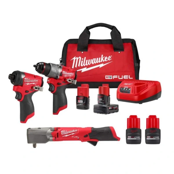Milwaukee M12 FUEL 12-Volt Cordless 2-Tool Combo Kit with M12 FUEL 3/8 in. Right Angle Impact Wrench & (2) HO 2.5 Ah Batteries