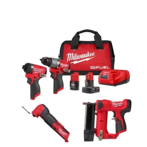 Milwaukee M12 FUEL 12-Volt Cordless Hammer Drill and Impact Driver with M12 23-Gauge Pin Nailer and M12 FUEL Multi-Tool Combo Kit