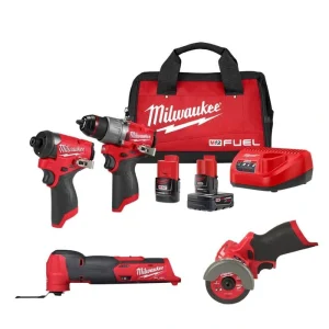 Milwaukee M12 FUEL 12-Volt Li-Ion Brushless Cordless Hammer Drill/Impact Driver Combo Kit (2-Tool) with Multi-Tool and Cut-Off Saw