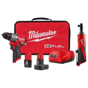Milwaukee M12 FUEL 12-Volt Lithium-Ion Brushless Cordless 1/2 in. Hammer Drill Driver Kit with M12 3/8 in. Ratchet